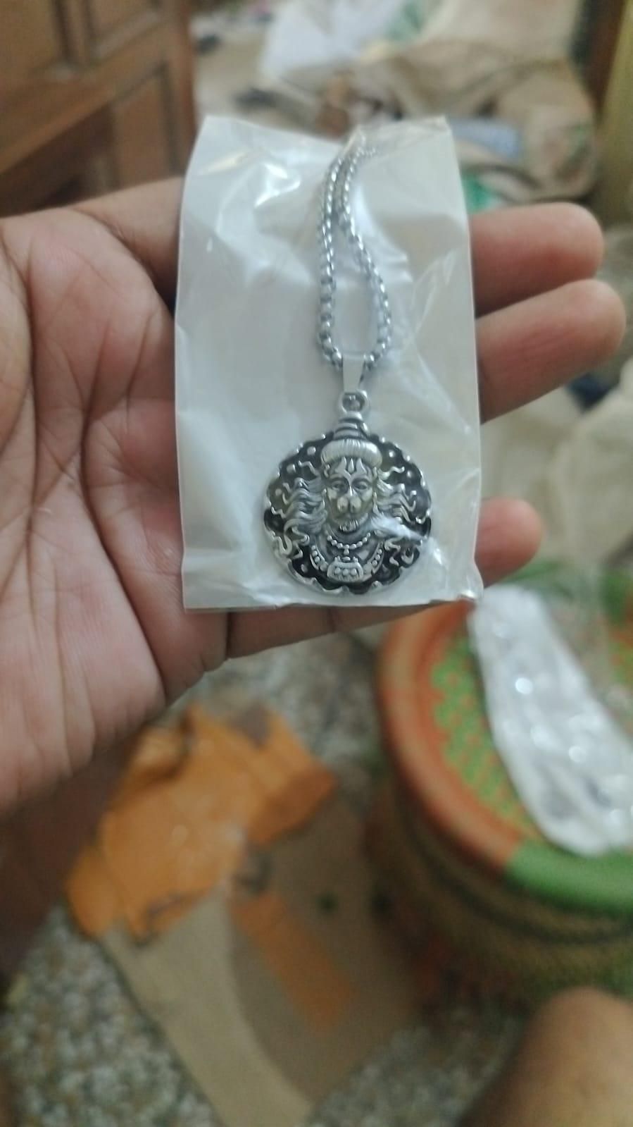 Hanuman Ji Pendant Oxadaised Silver Chain